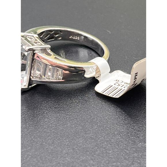 Designer Emerald Cut Lab Created White Sapphire Sterling Silver Ring Sz 7 1/4 - Picture 6 of 9